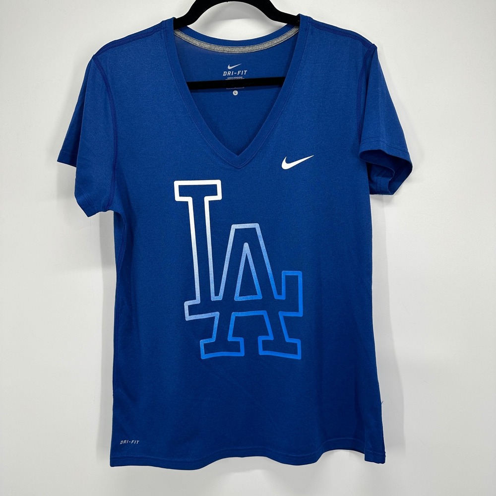 Nike Dri-FIT Los Angeles Dodgers MLB V-Neck Graphic Tee Blue Women's Large